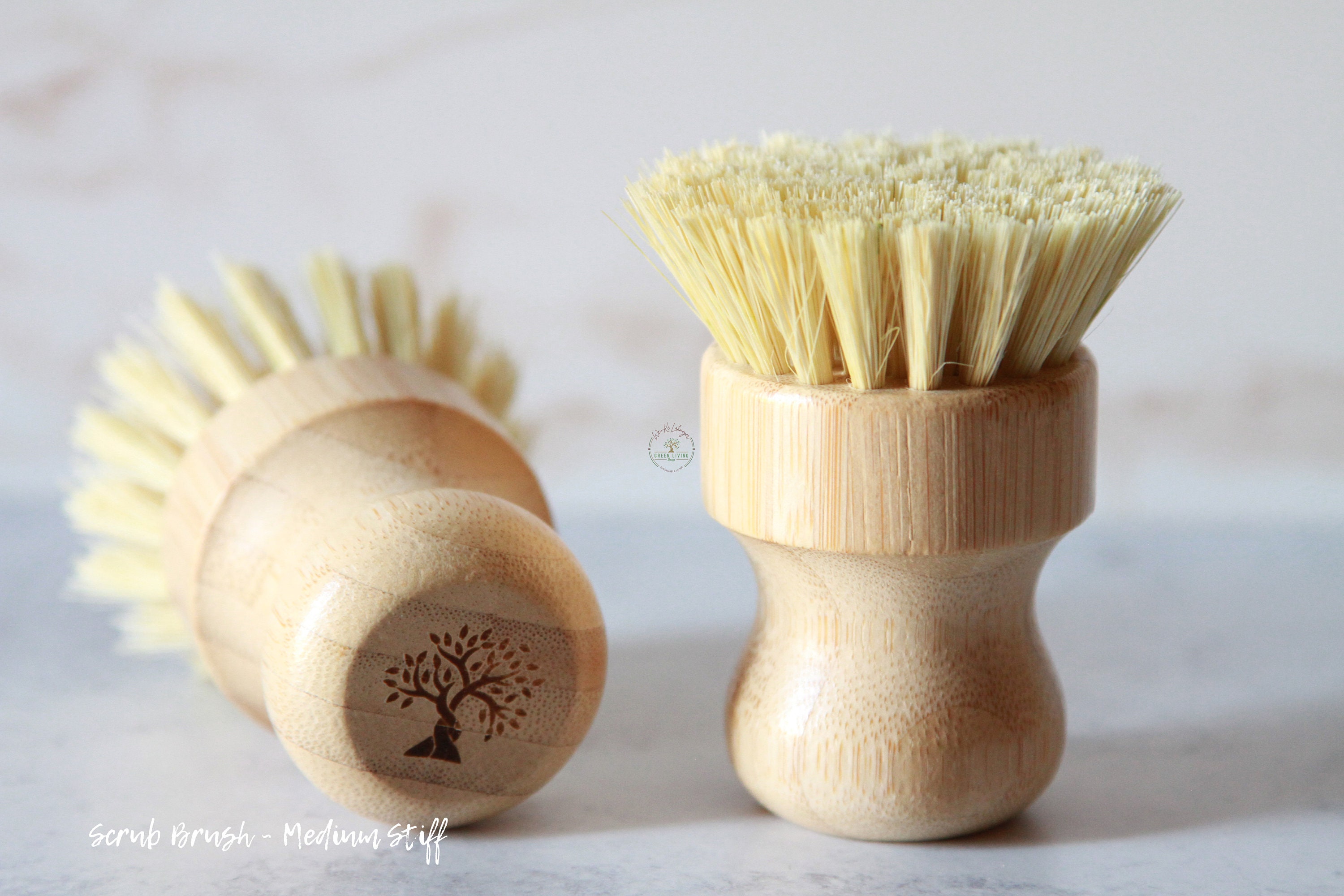 HOMCDALY Bamboo Dish Brush with Holder, Black Ceramic Dish Brush Holder, Kitchen Brushes for Dishes, Dish Scrub Brush, Kitchen Dish Brush and Holder