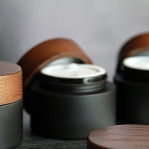 Dark Violet Glass Cosmetic Jar: Ash Wood Lid, UV Protection, 1.76oz
