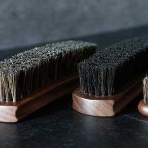 Set of 4 Leather Care Shoe Shine Brush Black Walnut Handle Super Soft  Horsehair Sustainable Packaging 