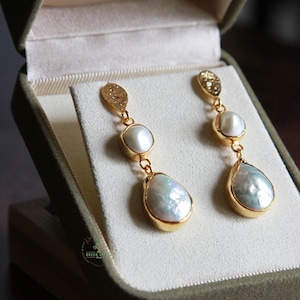 淡水パールイヤリング | バタフライバック | 真鍮 18K ゴールドメッキ | ギフトアイデア