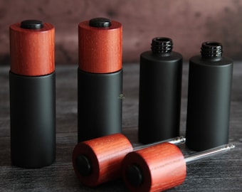 Matte Black Glass Dropper Bottles with Wooden Caps (Set of 2)