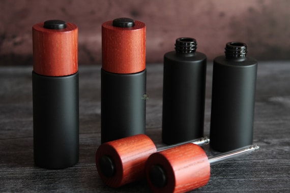 Matte Black Glass Dropper Bottles with Wooden Caps (Set of 2)