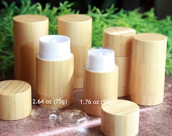 Natural Bamboo Deodorant Tube – Top-Fill Twist-Up Style | Refillable Eco-Friendly Cosmetic Packaging | Empty 1.76oz, 2.64oz