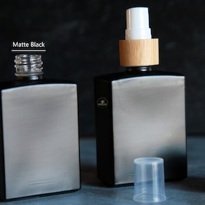 Rectangle Glass Bottle | Matte Black Bottle | Capacity: 1.7oz (50ml) | Mist Spray | Bamboo Caps
