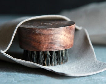 Mini Walnut Beard Brush | Black Boar Bristles | Medium Soft | Sustainable Packaging | Gift Idea