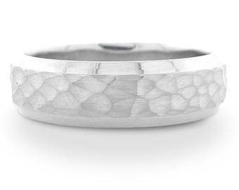 6mm Hammered Men's Wedding Band 14k White Gold