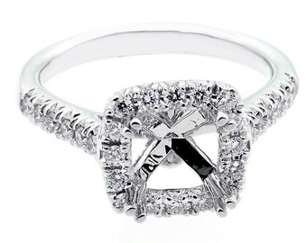 0.49Ctw Halo F VS2/SI1 Cushion/Round Brilliant Cut Diamond Engagement Ring Setting set in 18K white gold