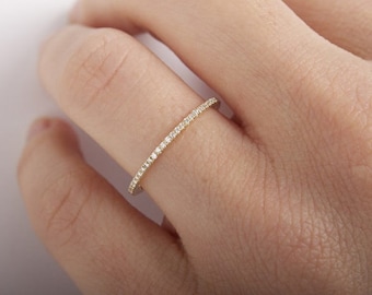 1.0mm FULL Eternity Band 14K Weißgold Micro Pave F VS1 0.28ctw Diamantring / Ehering / Ehering / Jubiläumsband