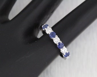 0.84ct 7石 ブルーサファイア/ダイヤモンド F VS2/SI1 結婚指輪 14k