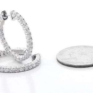 1.96Cts F VS2 Round Cut Diamond Hoop Earrings set in 14K White Gold