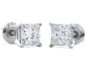 0.50ctw F VS2  4Prong Princess Diamond Studs 14K White Gold