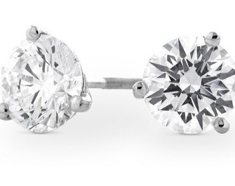 0.75ct H/I VS2/SI1 Martini 3 Prong Diamond Studs 14K White Gold