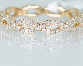 0.46ct F VS2 Infinity Knot Micro Pave Diamond 14K Yellow Gold Ring Deluxe -The original- Infinity Wedding Ring