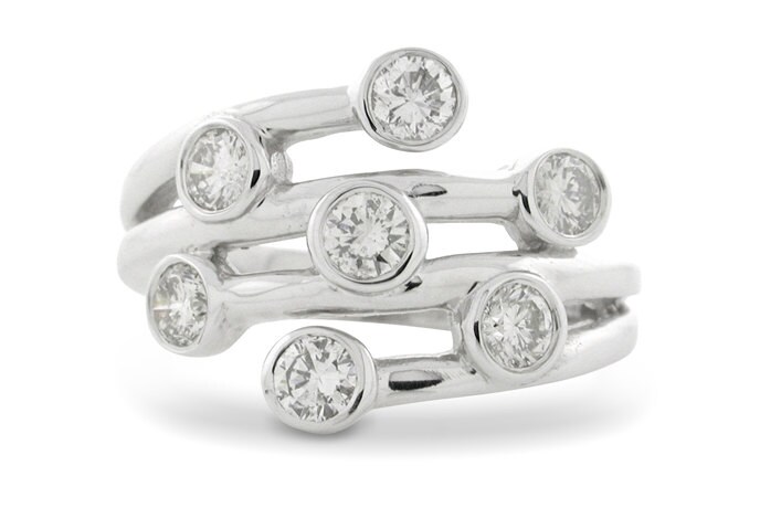 0.70Ctw Cocktail Ring F/G VS2/SI1 Diamond Right Hand Bezel set 14k White Gold Ring