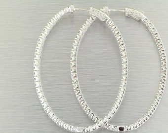 2.93ct F VS2 stilvolle dünne ovale Diamant große ovale Creolen 14k Weißgold