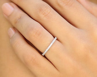 2.0mm 3/4 WAY Eternity F VS2 0.56ct Micro Pave Diamond Wedding Ring 14k White Gold Diamond Anniversary Ring 3/4 Way Around Eternity Band