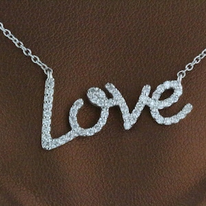 0.53CT Diamond Beautiful ((LOVE)) Necklace Diamond LOVE Necklace With Chain