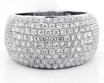 9 Row -2.38Ctw F VS2/SI Diamond Cocktail Ring set in Micro Pave 14k white gold