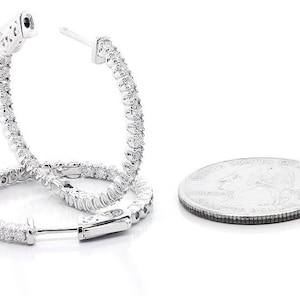 3.47Cts F VS2 Round Cut Diamond Hoop Earrings set in 14K White Gold