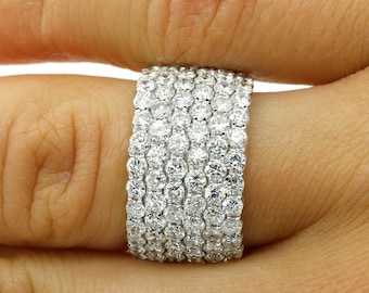 3.79 Ctw F VS2 / SI1 6-Round Cut Micro Pave Diamond Cocktail Ring 14K Oro Blanco