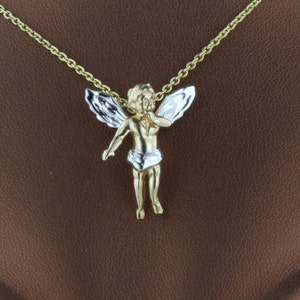 Gold Angel Pendant / Charm - 14k Yellow Gold Playing Horn
