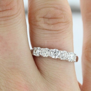 5Diam-1.00ct F VS2 Diamond Wedding Ring  5Stone U-Shape Prong 14k White Gold Setting Ring Women&#39;s Anniversary Band
