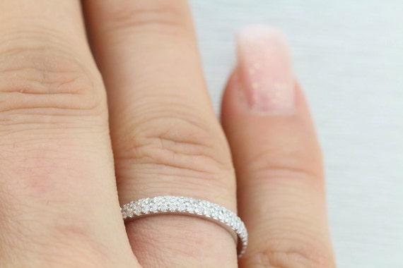 0 33ct Halfway Double Row Fine Micro Pave Band F Vs2 14k White Etsy