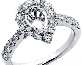 1.16Ctw F VS2/SI1 Pear Shaped Diamond Halo Engagement Ring Setting set in 18K White Gold