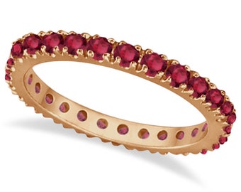 1.8mm Natural Ruby 0.60ctw Eternity Band Stackable Ring 14K Rose Gold