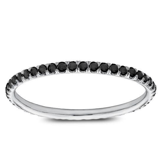 1.5mm FULL Natural Black 0.40ctw Diamond Eternity Stackable Band 14K White Gold