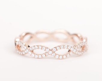 0.46ct F VS2 Infinity Knot Micro Pave Diamond 14K Rose Gold Ring Deluxe -The original- Infinity Wedding Ring