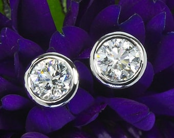 0.60ct F / G VS2 / SI1 Natürliche weiße Diamant 14K Gold Lünette Diamant Ohrstecker