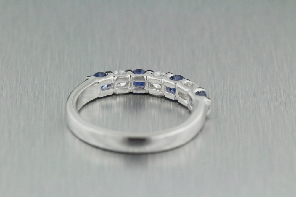 0.84ct 7石 ブルーサファイア/ダイヤモンド F VS2/SI1 結婚指輪 14k