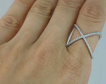 0.67ct F VS2/SI1 Designer X Diamond Ring Micro Pave Set Diamond X Ring band in 14k Yellow/Rose/White Gold