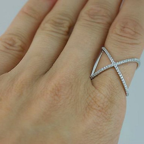 14k Gold Large Diamond X Ring Etsy