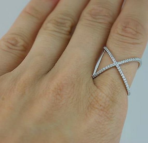 X Ring with White Diamonds in Yellow, Rose or White Gold