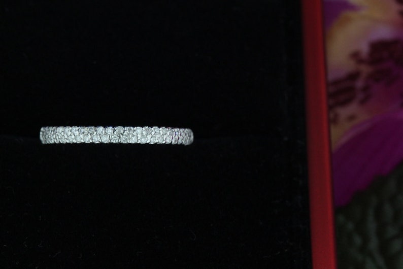 0.33ct HALFWAY Double Row Fine Micro Pave band F VS2 14K White Gold image 4