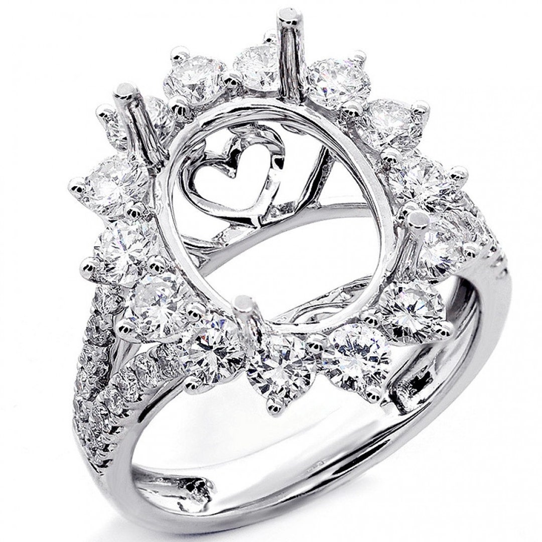 Oval Halo Diamond Engagement Ring Setting, 18K White Gold, Split Shank ...