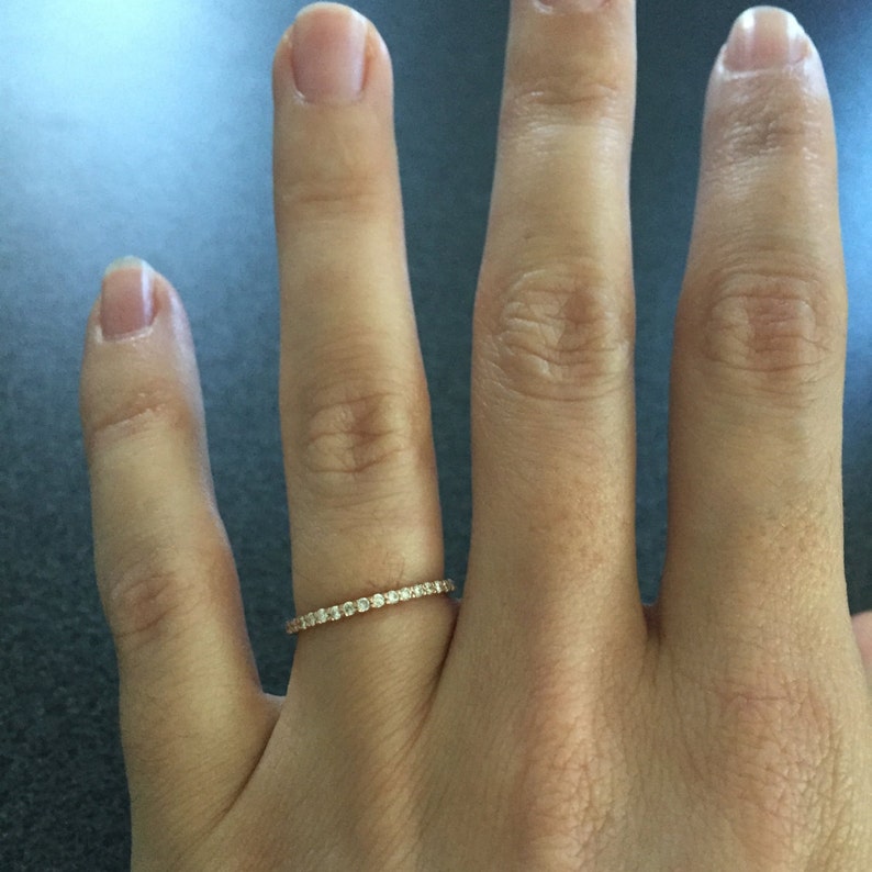 1.3mm Super Thin HALF Eternity Band 14K White Gold Micro Pave Etsy
