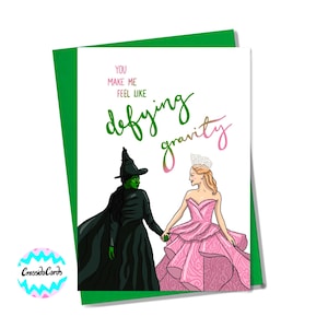 Elphaba en Glinda uit de kaart Wicked Defying Gravity