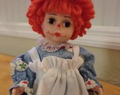Mop Top Wendy,Madame Alexander,8 quot tall doll,vintage,vinyl,red yarn hair,brown eyes,new bands,original clothing,metal doll stand,collectible