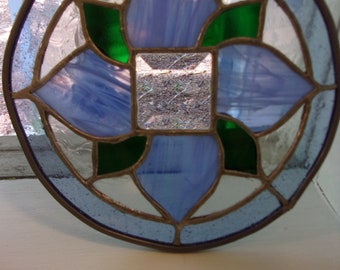 Leaded Stained Glass Round Sun Catcher Plum Star of David Hanging 7/'/'
