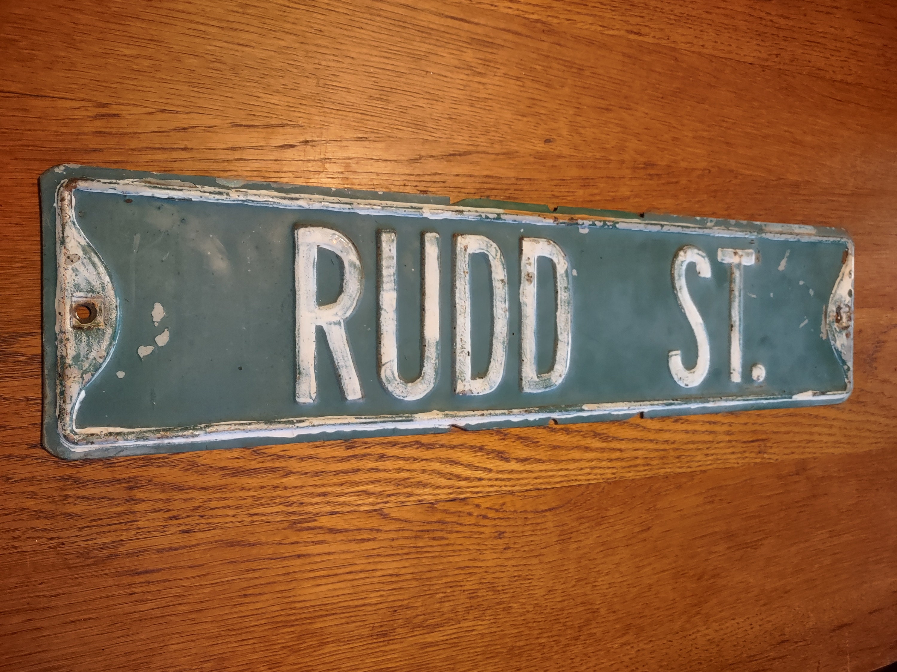 Vintage Metal Street Sign,rudd St. Metal Sign,green,white Distressed ...