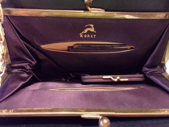 vintage Koret purse,hand needlework,gold chain ha… - image 8