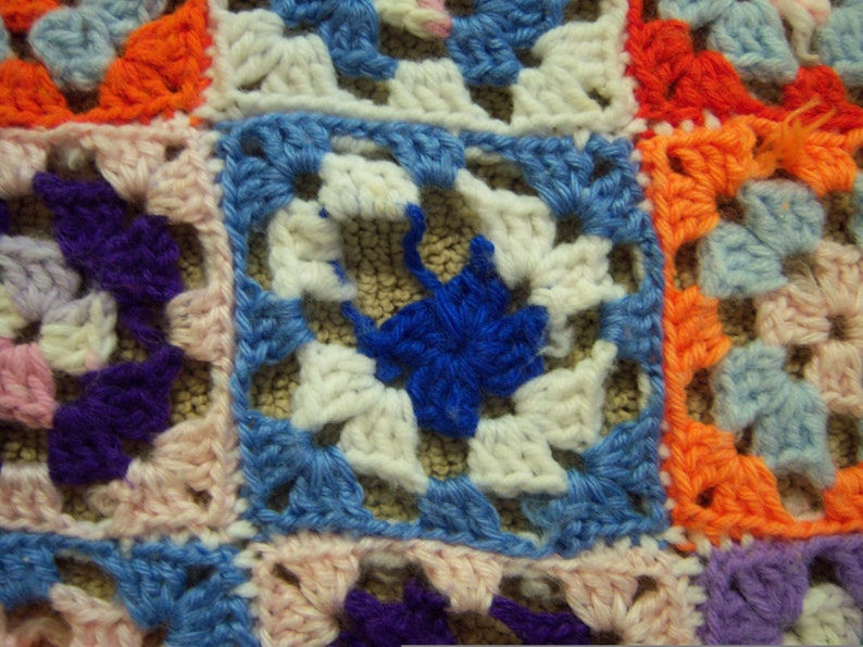 Vintage crocheted afghanMulticolored afghanGranny square pattern afghanEclectic decor