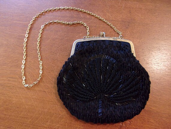 vintage beaded purse,evening bag,black hand beade… - image 5