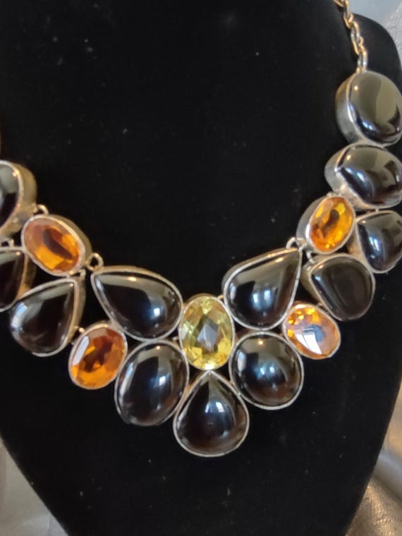 statement necklace,hand crafted,silver plated,bla… - image 3