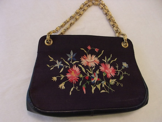 vintage Koret purse,hand needlework,gold chain ha… - image 1