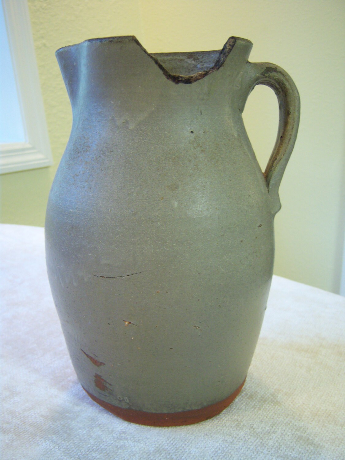Vintage clay pitcher/Gray glazed pitcher/Primitive Etsy