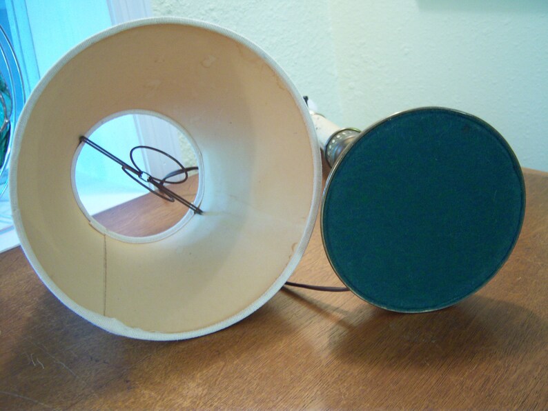 Vintage candlestick lampBrass and acrylic accent lampLinen shadeShabby chic decorCottage decor
